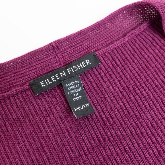 Eileen Fisher Organic Linen Cotton V-Neck Cardigan Oversized Boxy Plum Purple - Picture 5 of 14